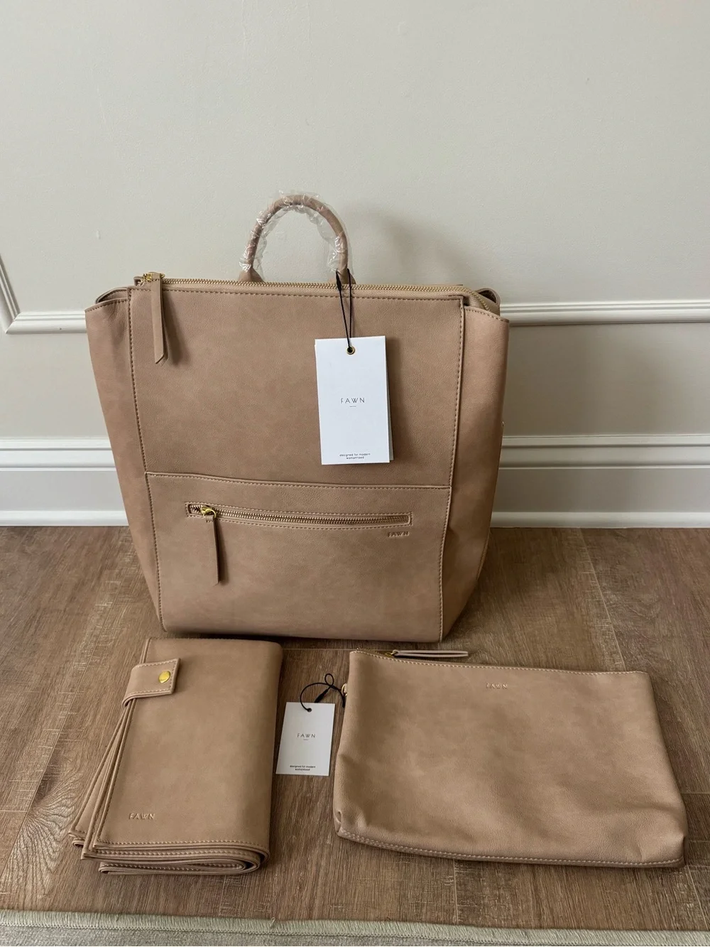 Fawn + Nordstrom Beige Square Diaper Bag